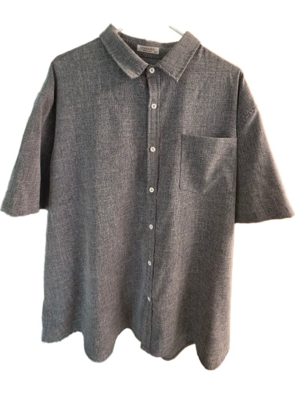 COOFANDY Men’s XXL Gray Rayon Linen Resort Beach Short Sleeve Button Up Shirt